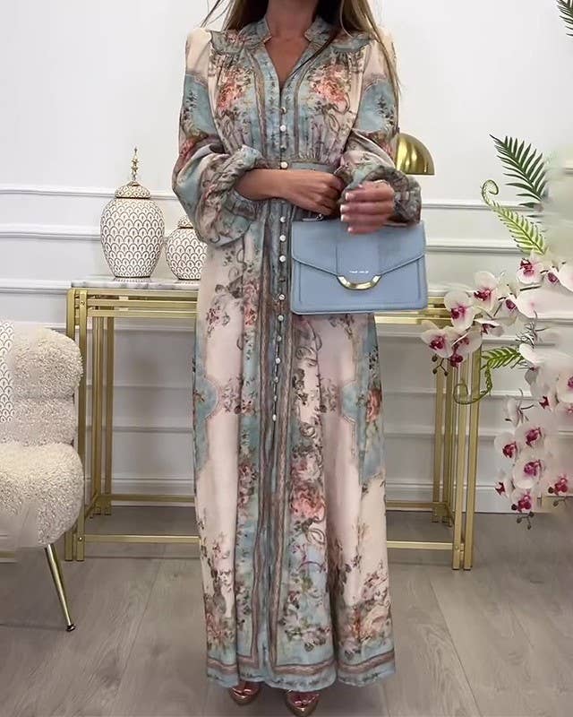 Decor Vintage Boho Floral Print Pleated Dress for wholesale on Faire8