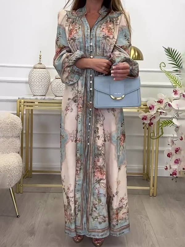 Decor Vintage Boho Floral Print Pleated Dress for wholesale on Faire8