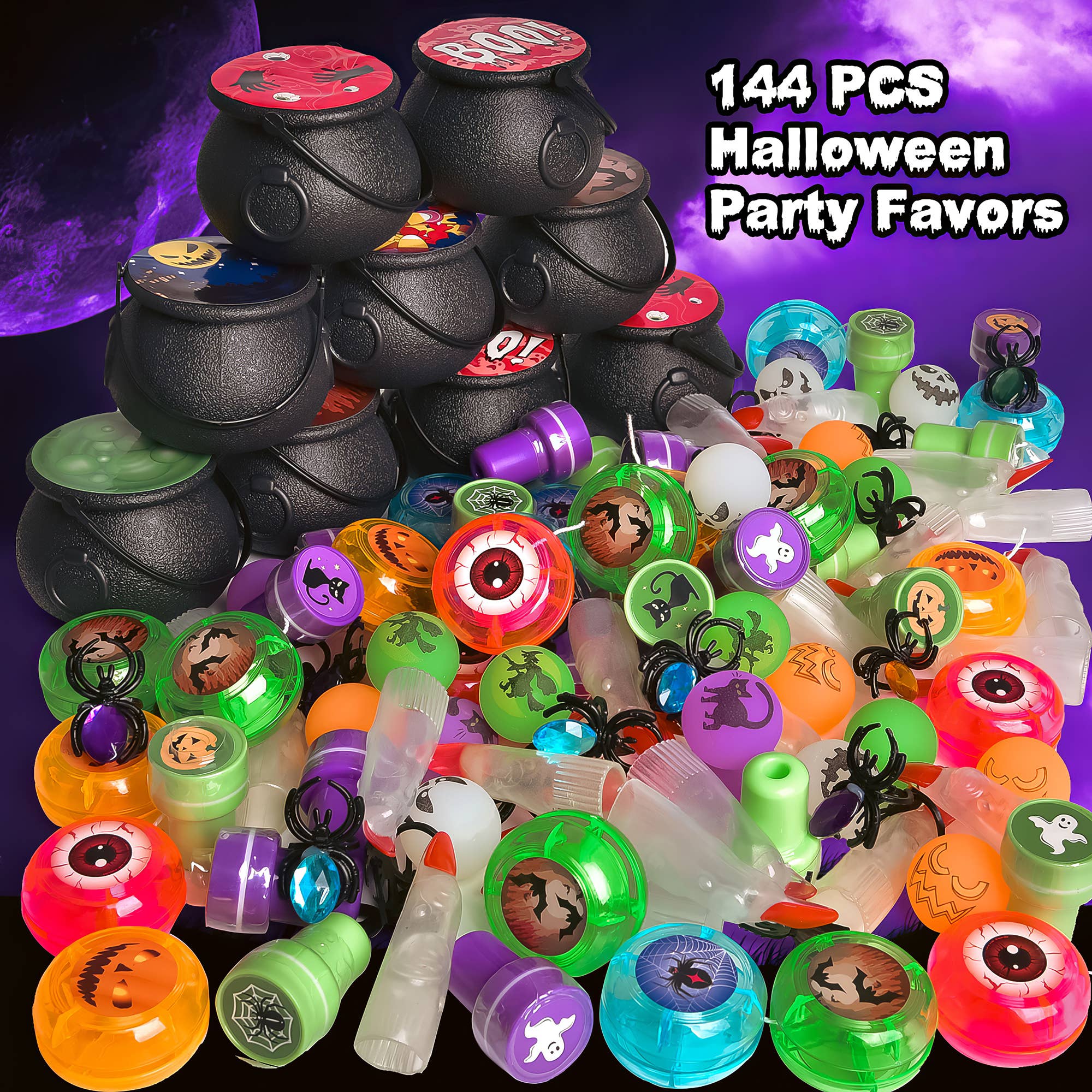 Fun Little Toys - Wholesale Party Favor - 144PCS Halloween Party Favors - Mini Witch Cauldrons5