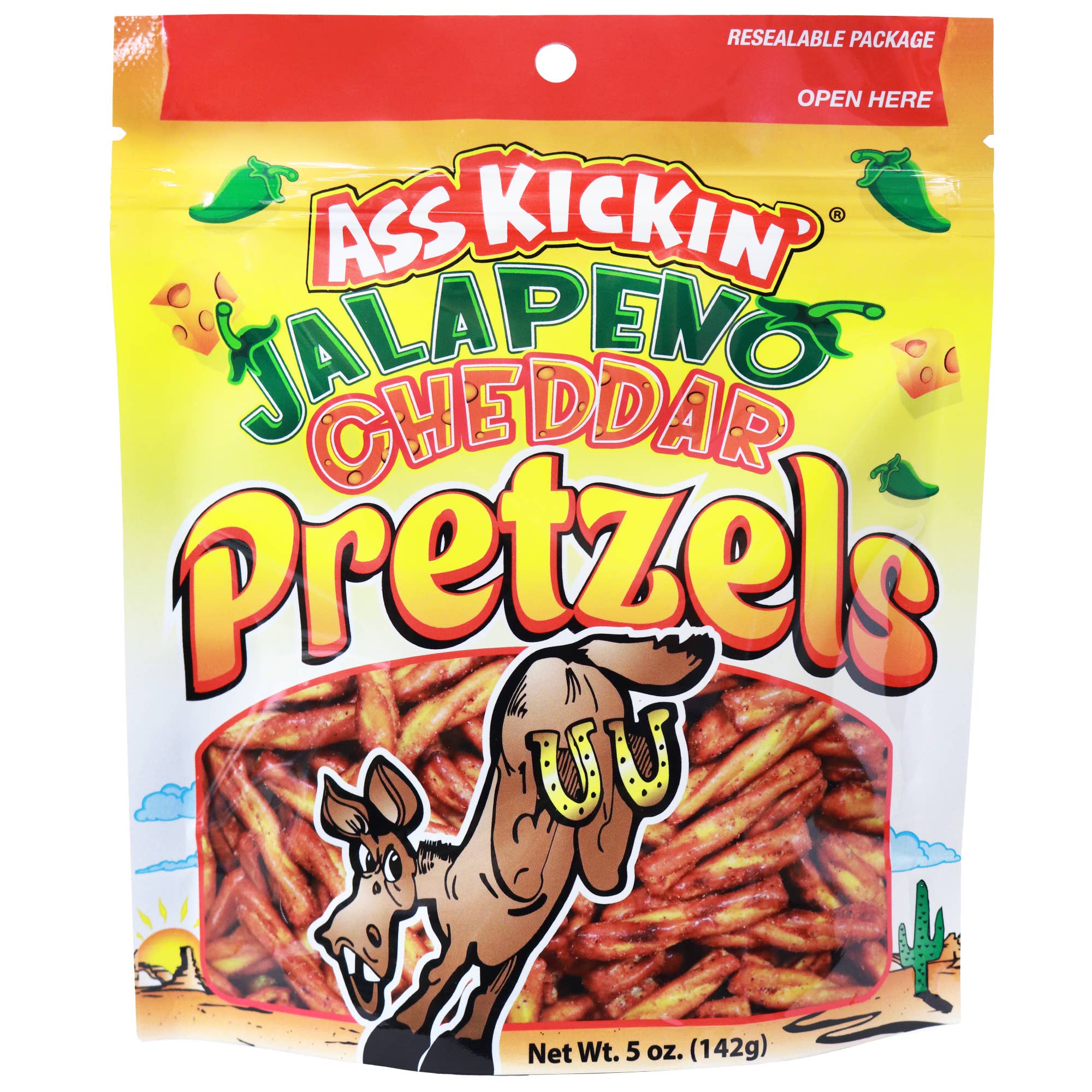 Southwest Specialty Food - Wholesale Pretzels - Ass Kickin' Jalapeno Cheddar Pretzels, 5 oz Resealable Bags0