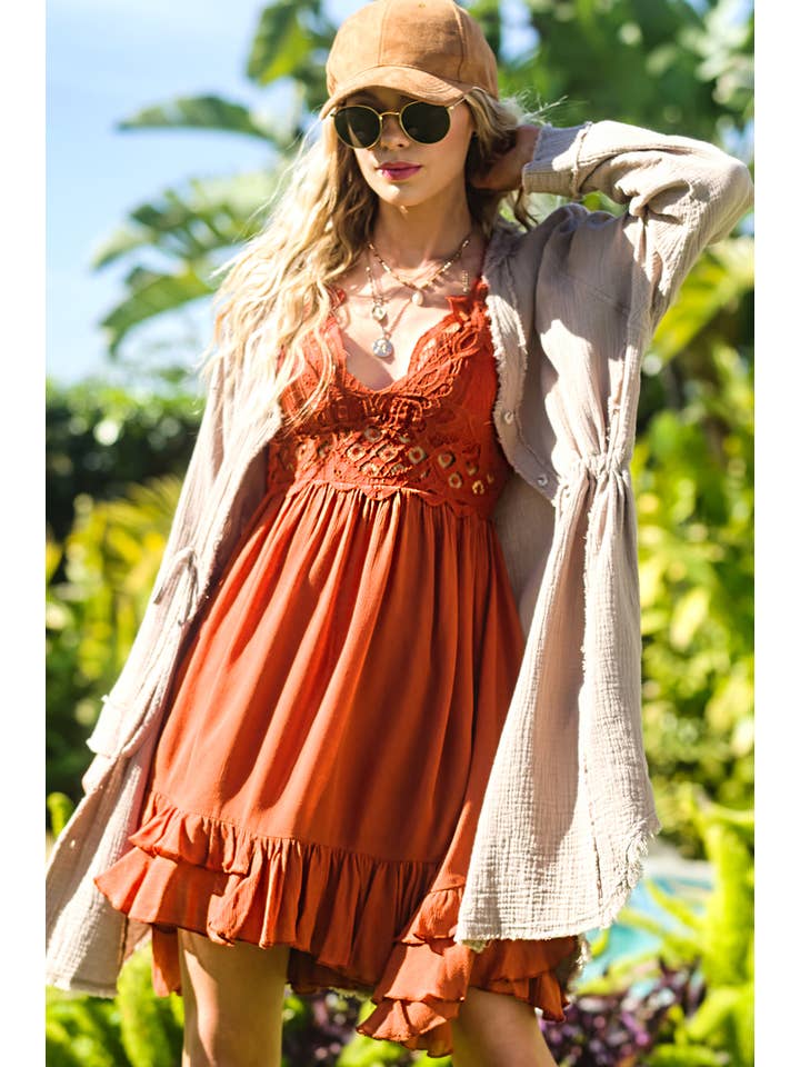 La Miel - Vendita all'ingrosso Vestito - Donna - Abito mini con bralette senza maniche e bordatura in pizzo all’uncinetto HUD90895