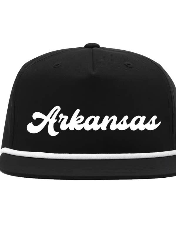 happy state co Arkansas 5 panel black hat with white rope for wholesale by Happy State Co