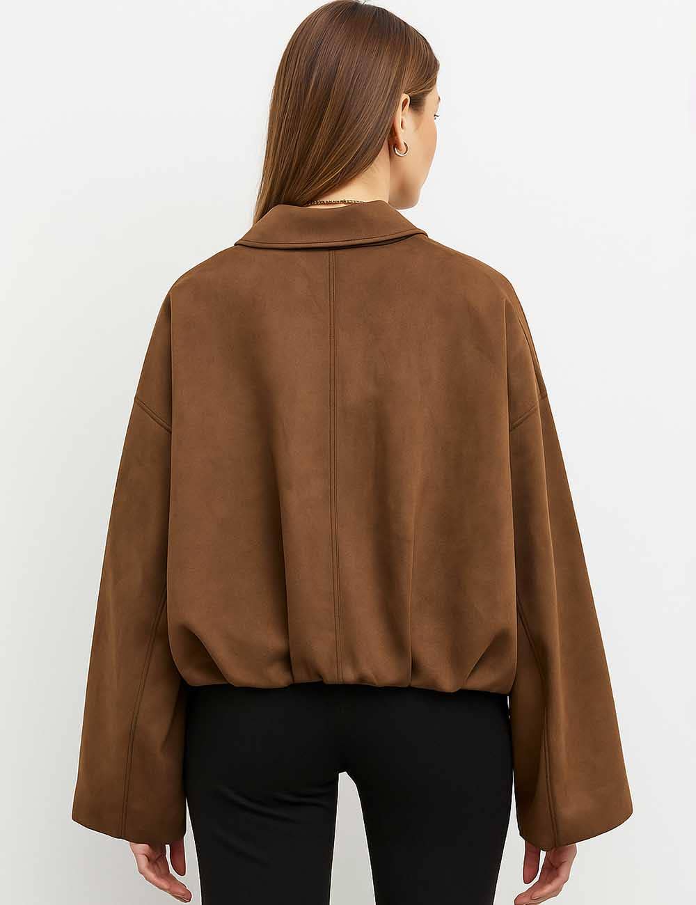 Sweetkama - Wholesale Bomber Jacket - Women's - Ladies Faux Suede Bomber Jacket Shirt Collar Zip-Up Coat7