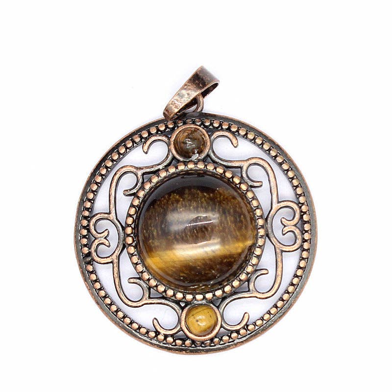 Mio Queena - Wholesale Individual Charm/Pendant - Vintage Natural Stone Hollow Circular Charm  Pendant - CS13