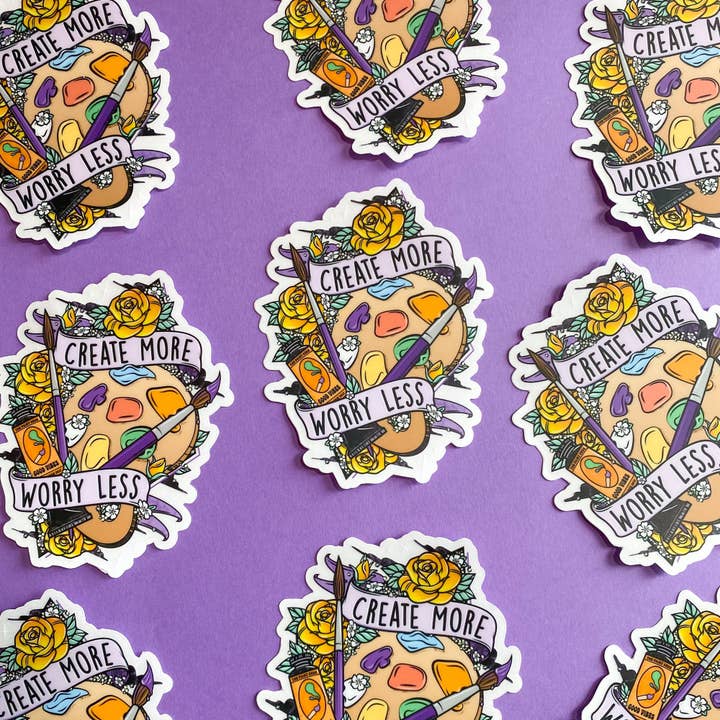 The Paint Sesh - Vente Autocollant - Autocollant Create More Worry Less transparent | Autocollant pour artiste8
