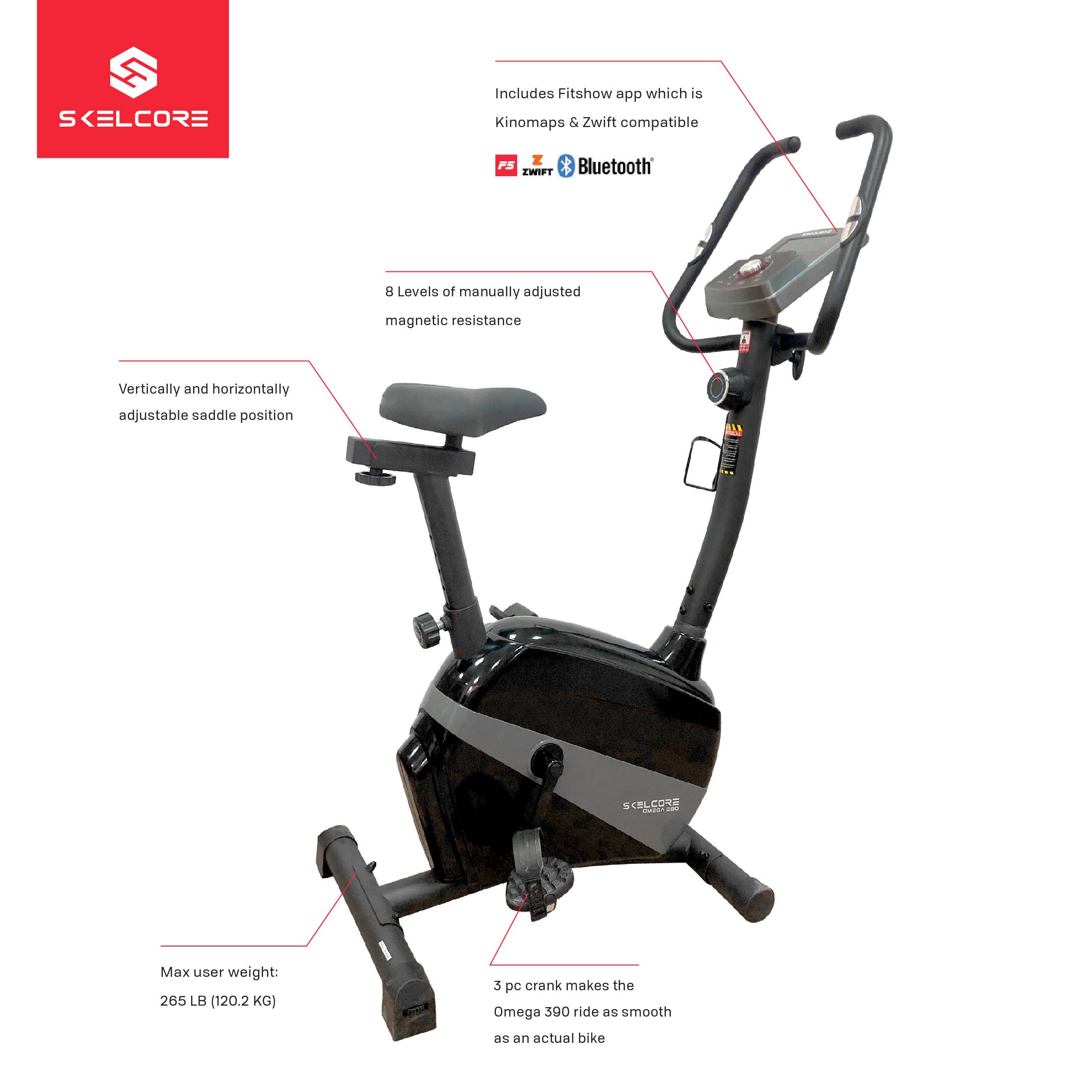Black Skelcore Omega 390 Stationary Exercise Bike for wholesale on Faire1
