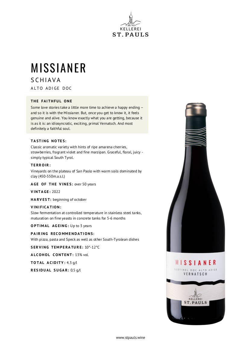 Metina SAS - Wholesale Red Wine - MISSIANER Vernatsch South Tyrol DOC San Paolo Winery 75 cl.3