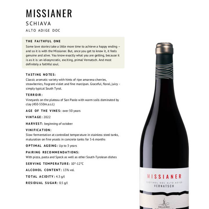 Metina SAS - Wholesale Red Wine - MISSIANER Vernatsch South Tyrol DOC San Paolo Winery 75 cl.3
