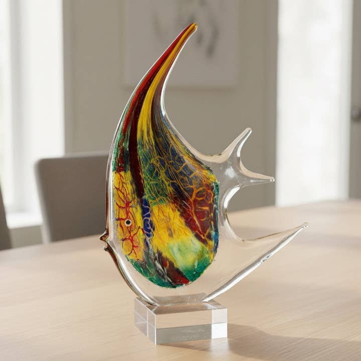 Firestorm Murano Style Art Glass 16" Angel Fish Centerpiece for wholesale by Badash
