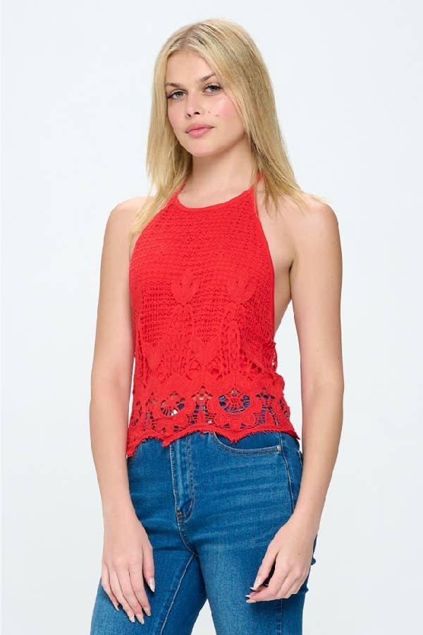 Hesperus - Wholesale Blouse - Women's - SLEEVELESS LACE HALTER RIBBON TOP WITH LINING7