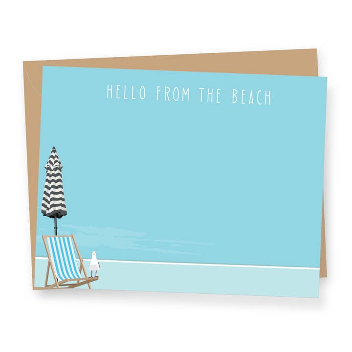 Coastal Beach Umbrella Hello - Flat Correspondence Cards for wholesale by Apartment 2 Cards