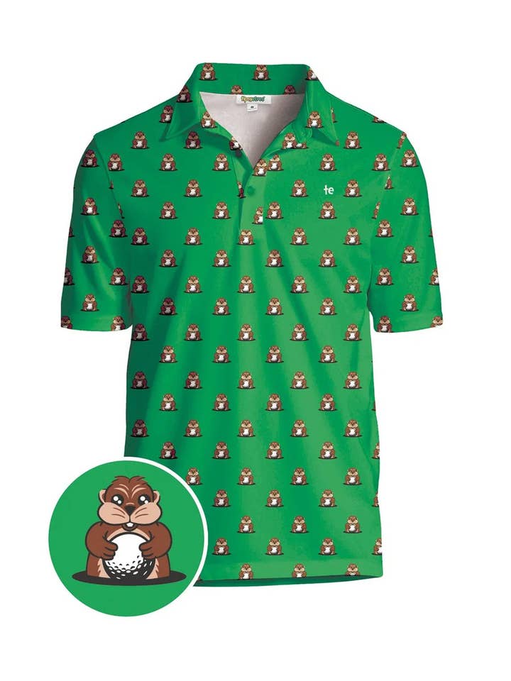 Tipsy Elves - Vendita all'ingrosso Polo - Uomo - Maglietta Polo Golpher Golf Gopher - Abbigliamento da Golf Divertente per Uomo