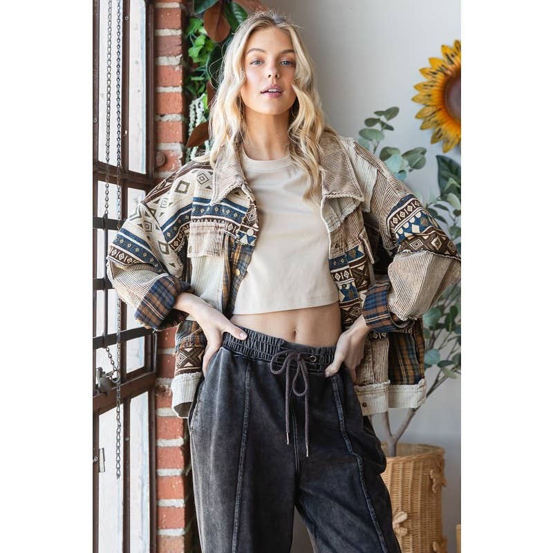 Oli&Hali - Wholesale Jacket - Women's - MINERAL WASHED MIXED MEDIA BUTTON CORDUROY JACKET2