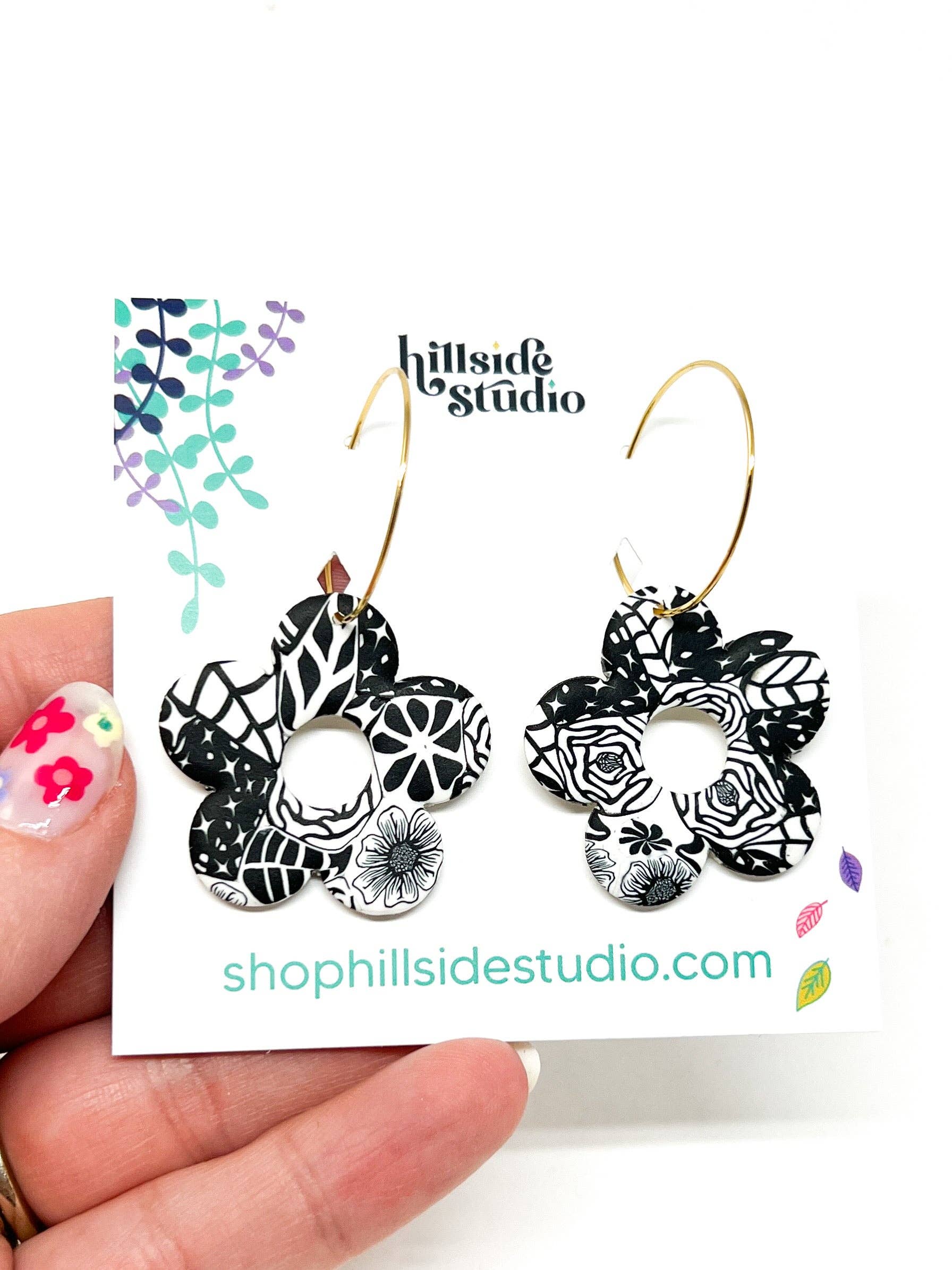 Flora Hoops - B & W for wholesale by Hillside Studio