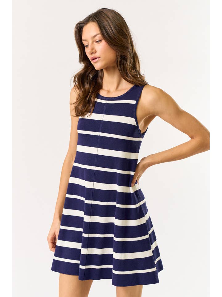 Lalavon - Wholesale Dress - Women's - ILD5027 SLEEVELESS A-LINE STRIPED SWEATER MINI DRESS