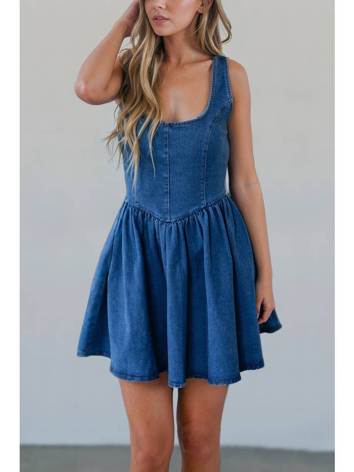Aapparella - Wholesale Dress - Women's - Square Neck Bowknot Back Sleeveless Denim Dress | S-XL