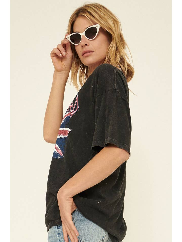 Charcoal Def Leppard Union Jack Distressed Graphic Tee for wholesale on Faire