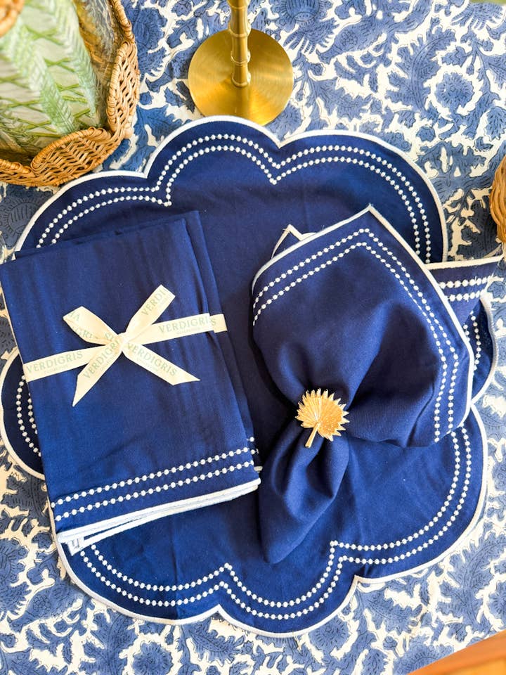 Embroidered Placemats / Napkins- Set of 2- Navy & White for wholesale by Verdigris Collection