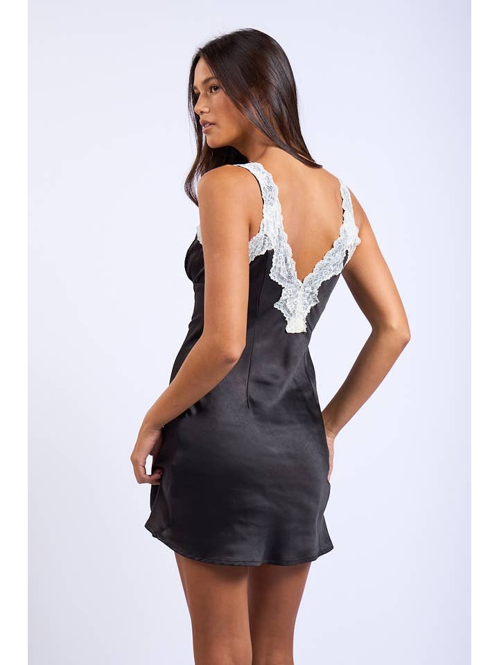 Sky to Moon - Wholesale Dress - Women's - SATIN LACE STRAP V-SHAPE OPEN BACK MINI DRESS8