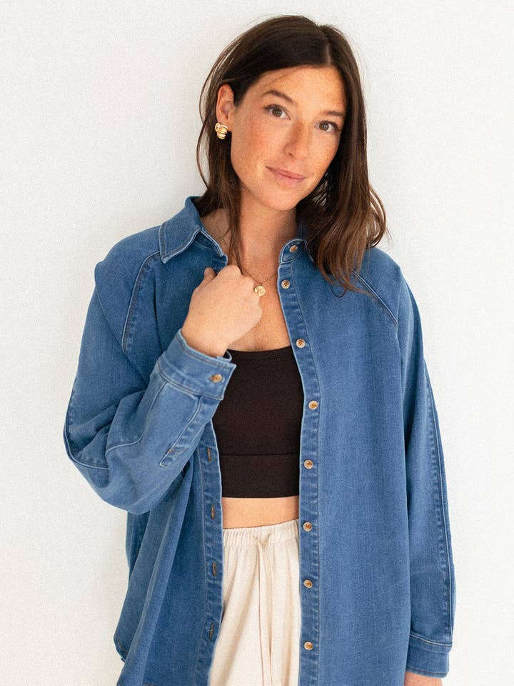 Ladies Denim Button Up Top for wholesale by Jax & Lennon Clothing Co.