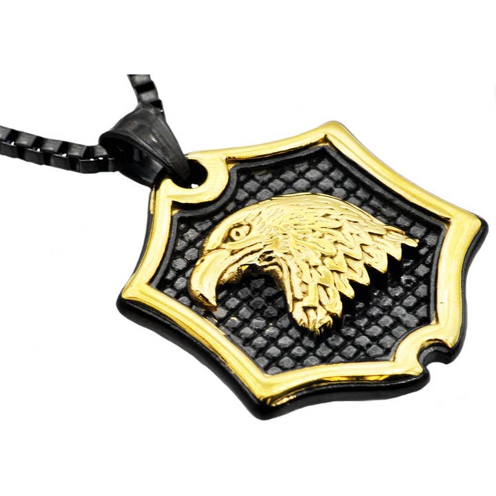 Blackjack Mens Jewelry - Vendita all'ingrosso Collana con ciondolo/pendaglio - Collana da uomo con ciondolo a forma di aquila in acciaio inossidabile nero e oro