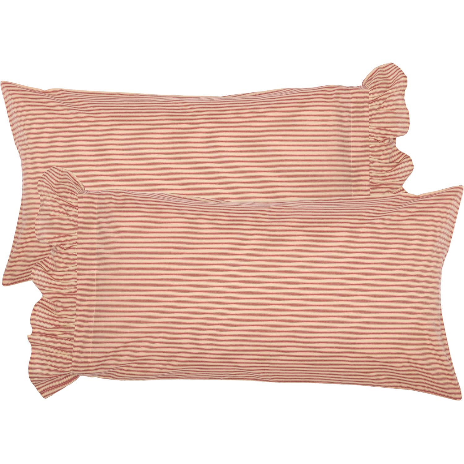 VHC Brands - Wholesale Bedding Pillowcase/Sham - Sawyer Mill Red Ticking Stripe Ruffled King Pillow Case Set of 2 21x401