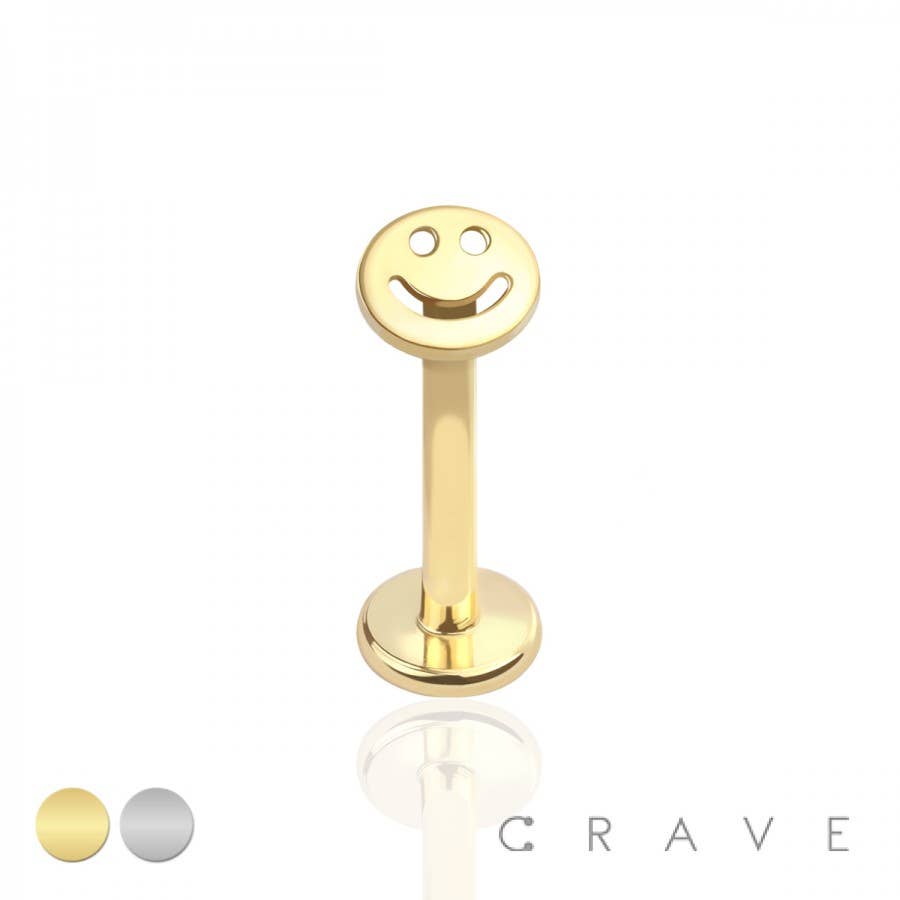 CRAVE – wholesale Solitärörhängen – INTERNT GÄNGADE LEENDE ANSIKTE TOPP 316L SS LABRET STUD3
