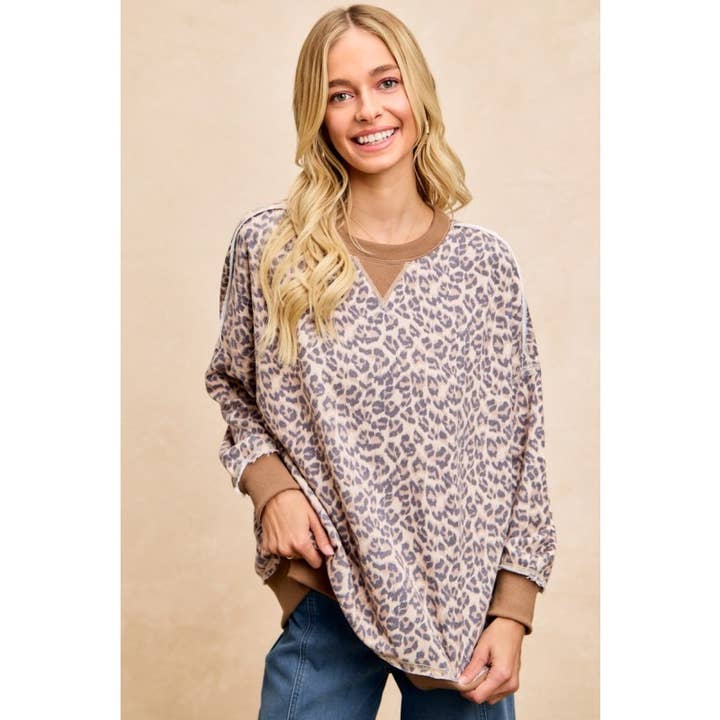 Camisola de Moletom em Terry Francês com Estampa de Leopardo por atacado de IVE