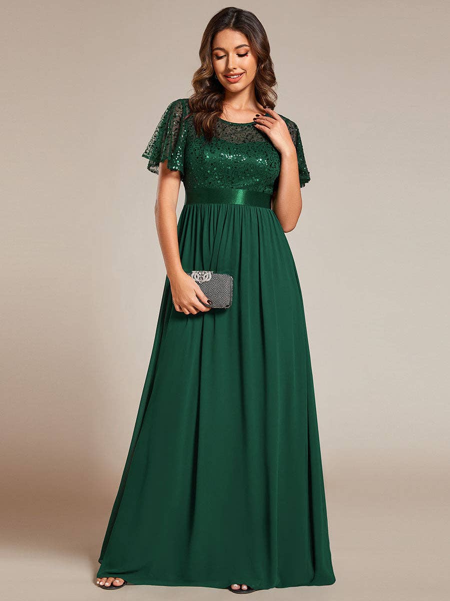 Ever-Pretty - Wholesale Gown - Women's - Round-Neck Sequin Chiffon High Waist Formal Evening Dress15