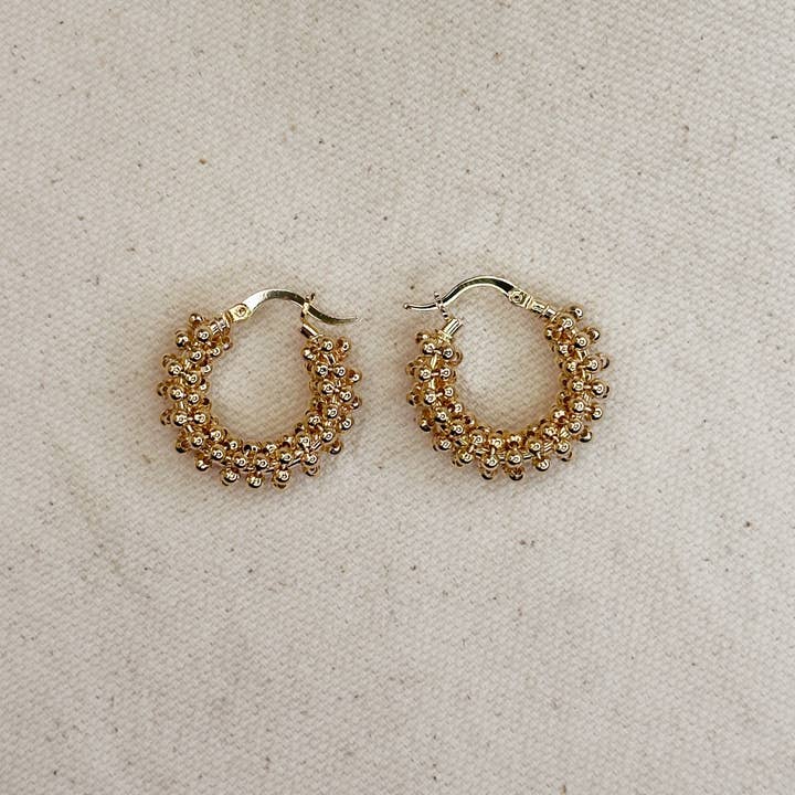 GoldFi - Wholesale Hoop Earrings - 18k Gold Filled Beaded Cluster Hoop Earrings