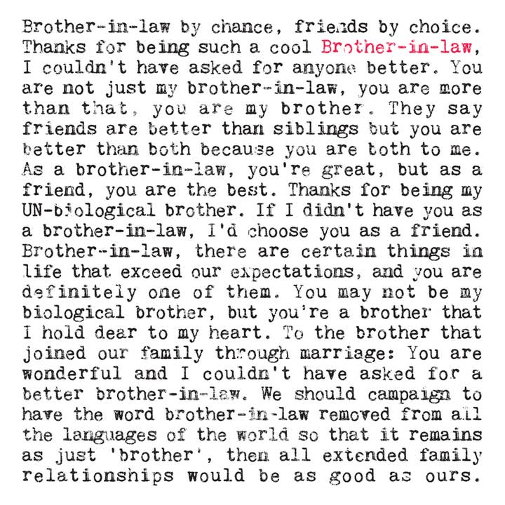Coulson Macleod - Wholesale Everyday Greeting Card - Brother In Law Quotes Card For Him, Family Relations Card