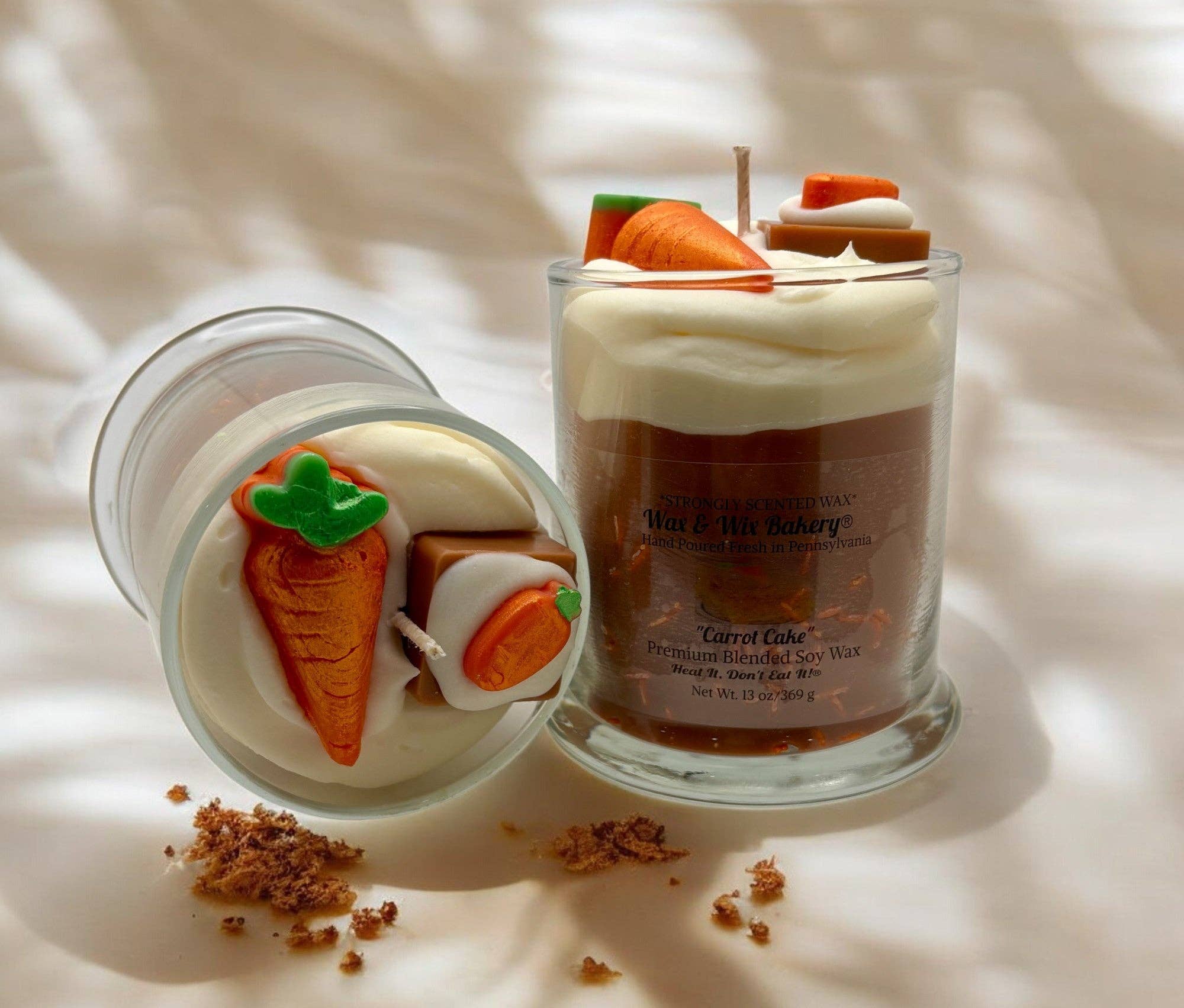 Wax and Wix BakeryÂŽ - Wholesale Jar/Filled Candle - Carrot Cake Candle. 13 oz. Large Soy Dessert Candle