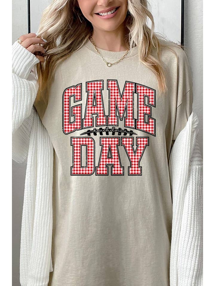 COLORBEAR - Wholesale T-Shirt (Graphic) - Women's - Red Gingham Game Day Graphic Heavy Cotton Tee2