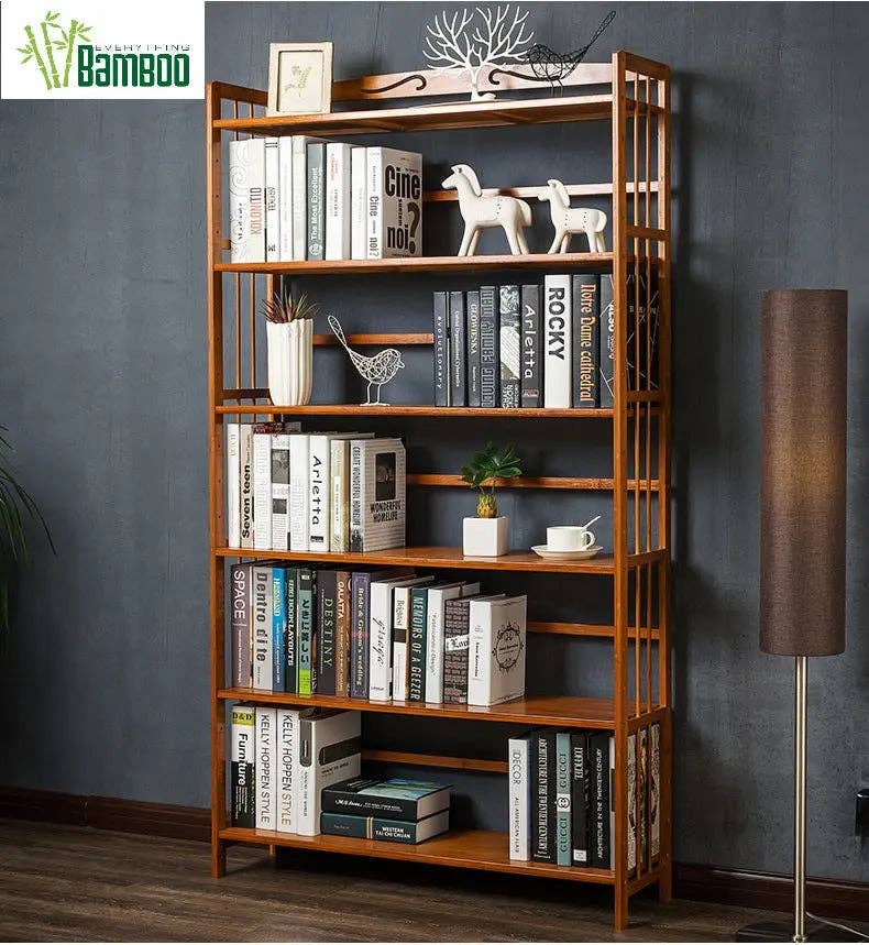 everythingbamboo - Wholesale Bookcase - Large Size Pure Bamboo Book Shelf Cabinet Simple Solid Storage Fantastic 5 and 6 Tiers BBC0310