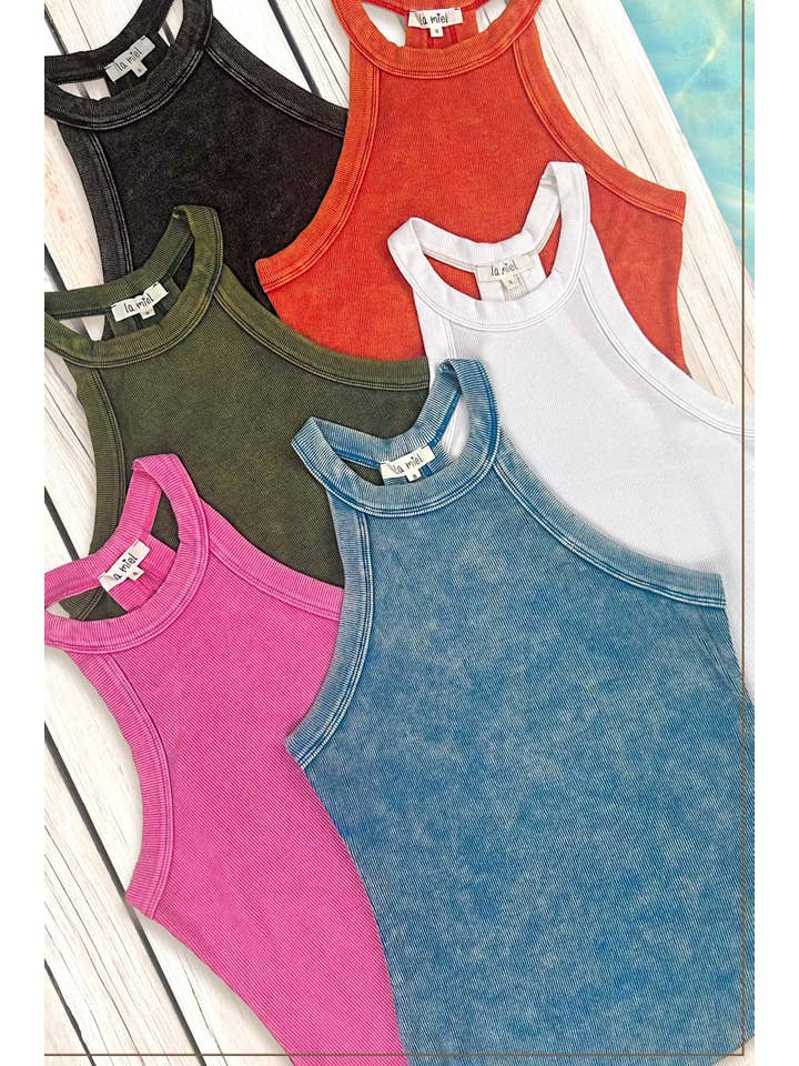 La Miel - Wholesale Tank Top - Women's - HCT7695-Mineral Washed Y Back Lightweight Stretchy Tank Top20