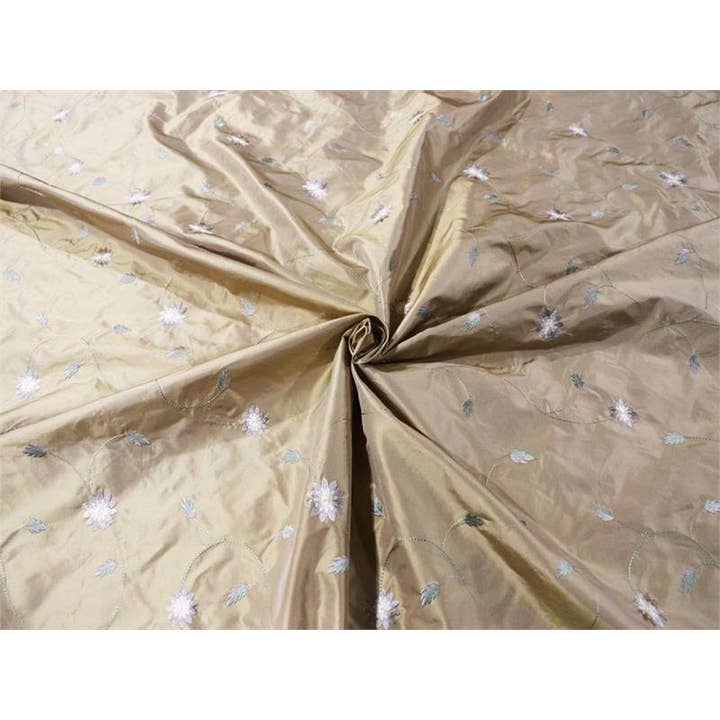 Embroidered Silk Taffeta Fabric - Jekyll Island - Gold for wholesale by Hyena