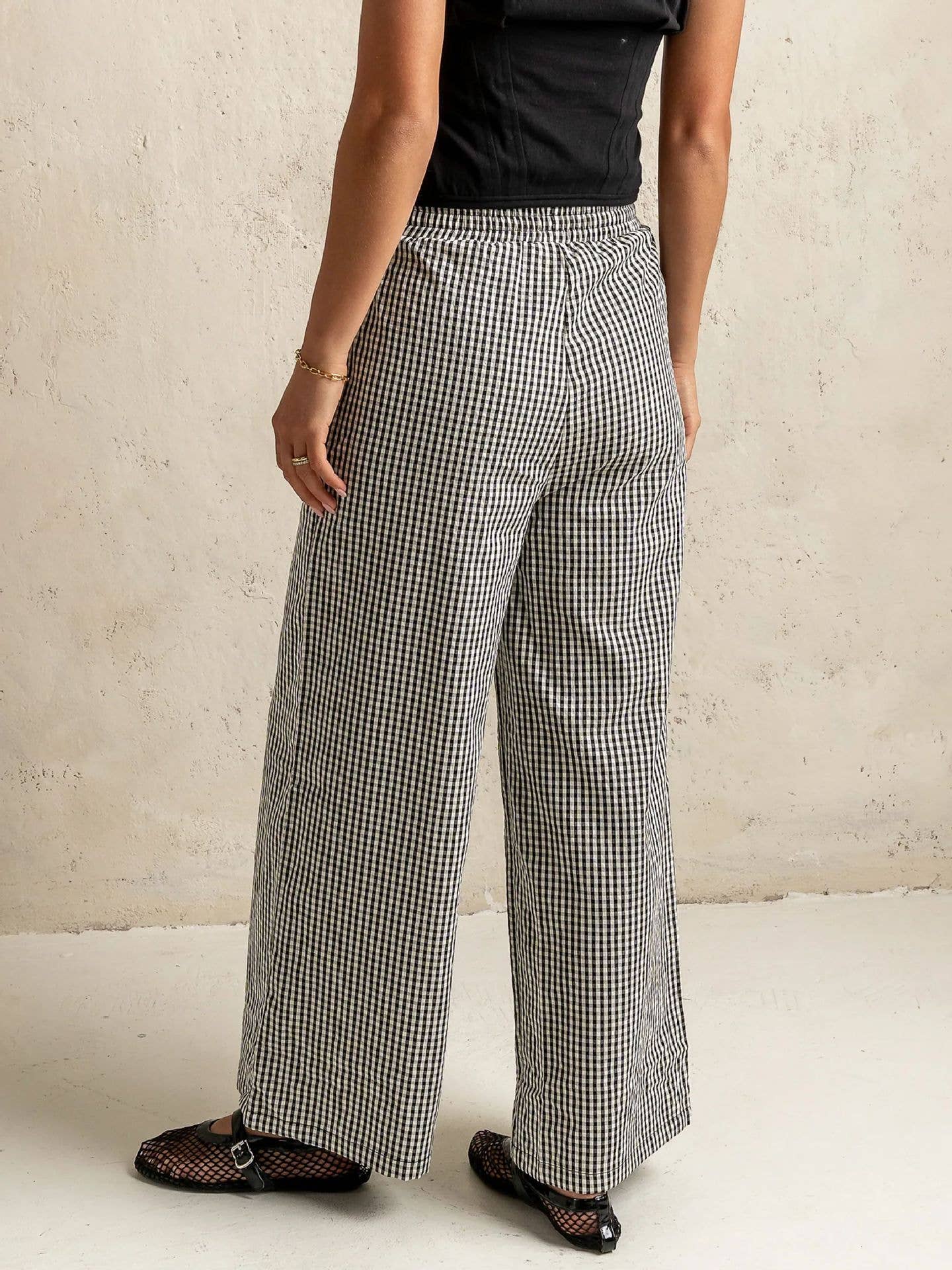 Rosa Clothing - Wholesale Pants - Women's - Vintage Y2k Gingham Laced Wide Leg Pants7