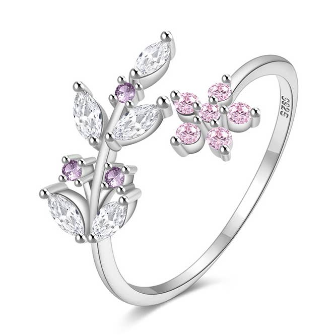 925 Sterling Silber Blatt Rosa Blume Marquise Zirkon Ring für den Großhandel von Gioiellin - S925 Silver Jewelry