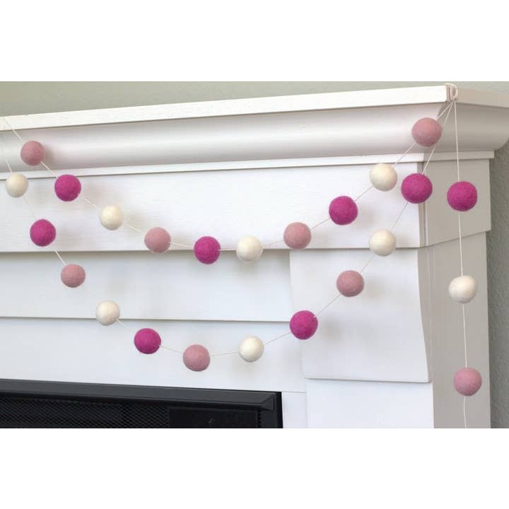 Matthew + Mae - Wholesale Bunting/Garland - Felt Ball Garland- Pink Rose White- Baby Girl Spring Decor