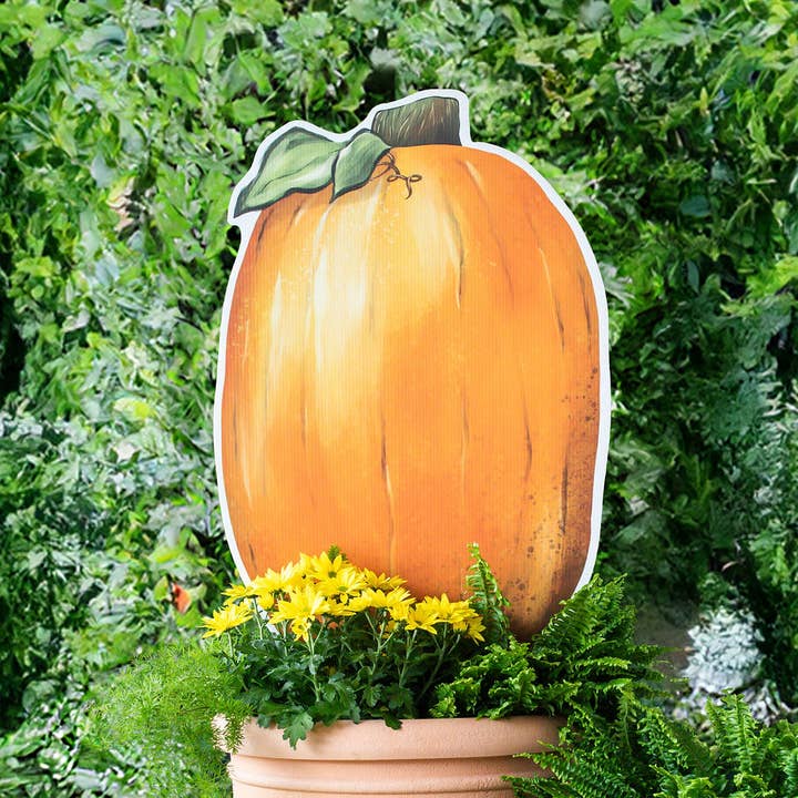 Large Watercolor Tall Pumpkin Garden Stake for wholesale by Songbird Grove Collection