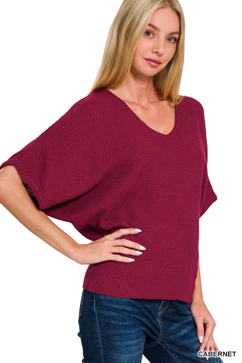 42POPS - Wholesale Knit Sweater - Women's - ',,..._ V Neck Short Sleeve Dolman Sweater2
