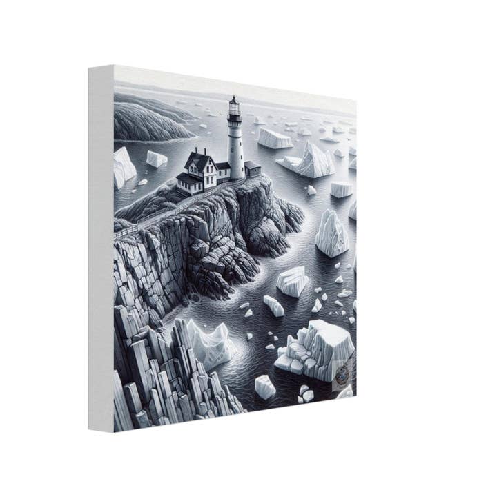 Driftwood Creations – wholesale Art print – Lighthouse Amidst the Ice: Newfoundland's Frozen Shoreline