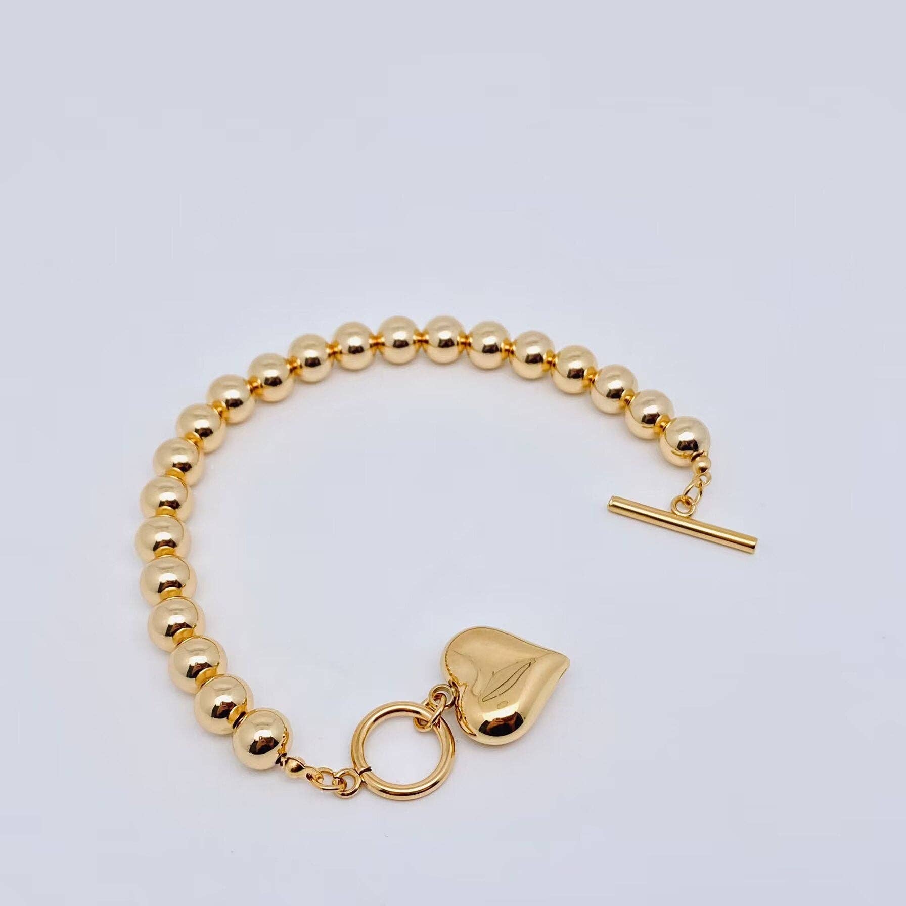 Mio Queena – wholesale Charm/dangle bracelet – Heart Charm 18K Gold Plated 8MM Beads Chain Bracelet - FGS2