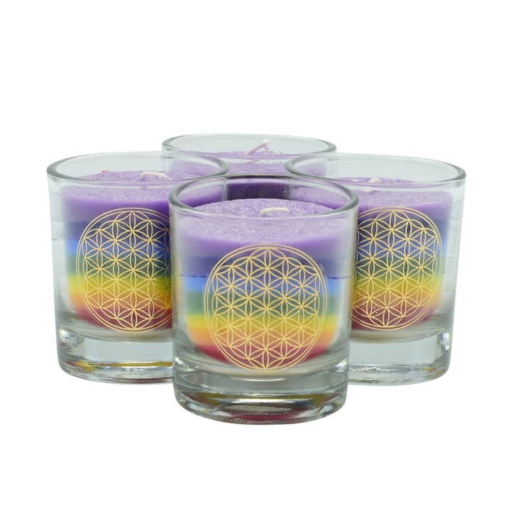 Armonía en la luz - Juego de 4 velas CHAKRA PALM LIGHT Multicolor para venta al por mayor de Kl-u-Ra Magie des Lebens