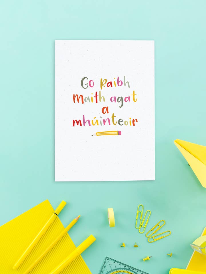 Cartão de felicitações irlandês ecológico Go Raibh Maith Agat A Mhuinteoir por atacado de Bláithín