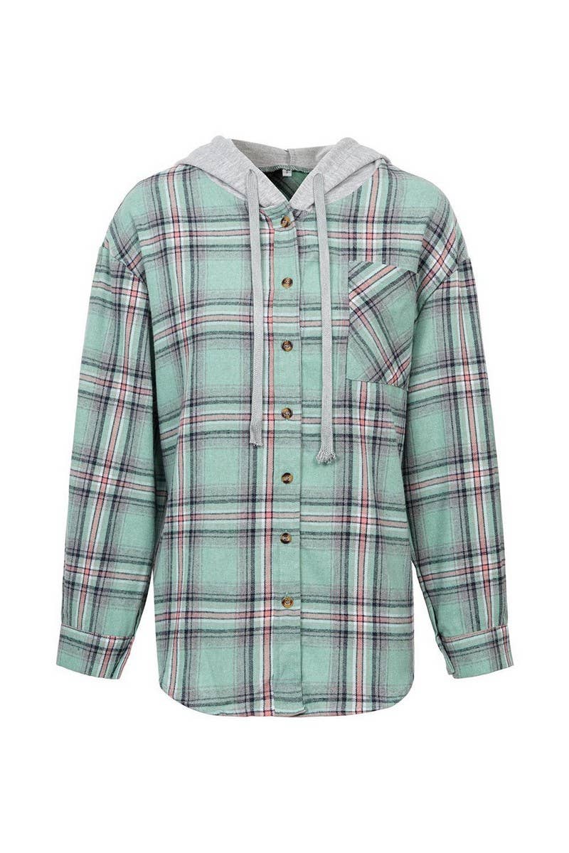 NINEXIS - Wholesale Coat - Women's - CWOCO1101_CASUAL HOODED COLORBLOCK PLAID SHIRT COAT5