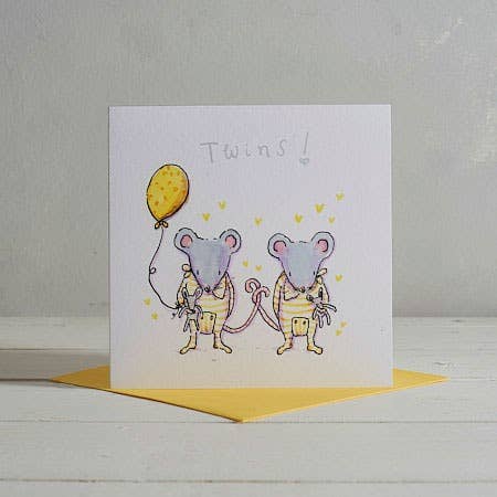 New Baby Twins Greetings Card for wholesale by Helen Wiseman Illustration
