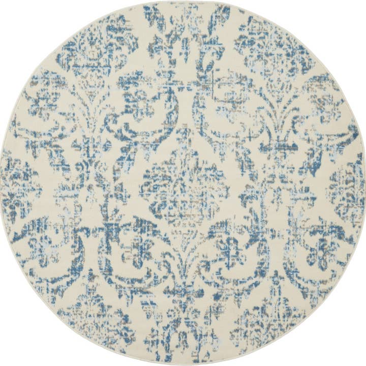 HomeRoots - Wholesale Area Rug - 5' Cream Round Damask Power Loom Area Rug
