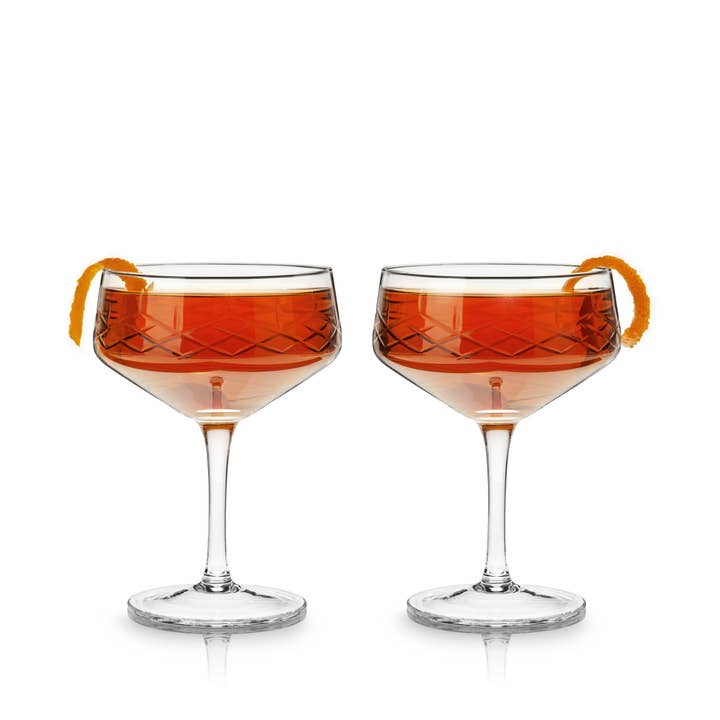 Viski - Wholesale Cocktail/Liquor Glass - Admiralâ„¢ Crystal Stemmed Coupe Glasses - Set of 2 by Viski