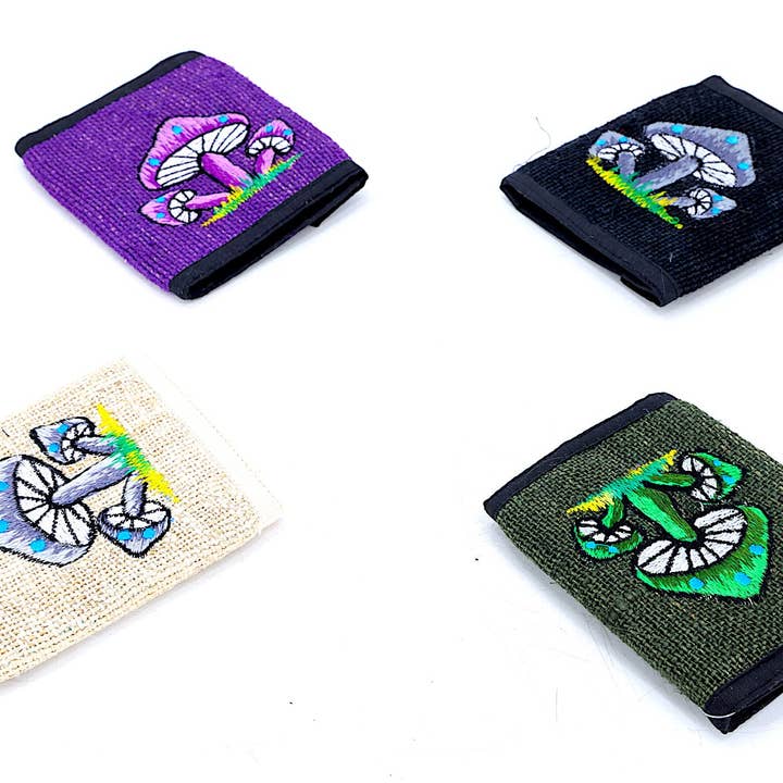 Himalaya Handmade - Wholesale Wallet - Unisex - 100% Hemp Multi Mushroom Embroidered Tri-Fold Wallet0